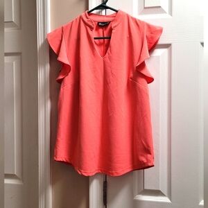 Elegant Coral Ruffle Sleeve Blouse